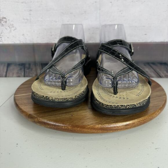 Ecco Sandal Womens 11.5 Black Leather Comfort Slip on Strappy Adustable Cork - Picture 5 of 13